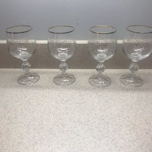 Antique bundle- set of 4 Bohemia Cascade Etched Crystal Wine Goblets gold rims